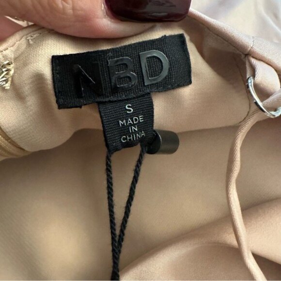 NBD Revolve Lila Champagne Satin Gown Side Slit Maxi Dress Womens Size Small NWT - Picture 12 of 16